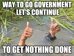 FLOODING THUMBS UP | WAY TO GO GOVERNMENT 
LET'S CONTINUE; TO GET NOTHING DONE | image tagged in flooding thumbs up | made w/ Imgflip meme maker