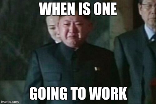 Kim Jong Un Sad Meme | WHEN IS ONE; GOING TO WORK | image tagged in memes,kim jong un sad | made w/ Imgflip meme maker