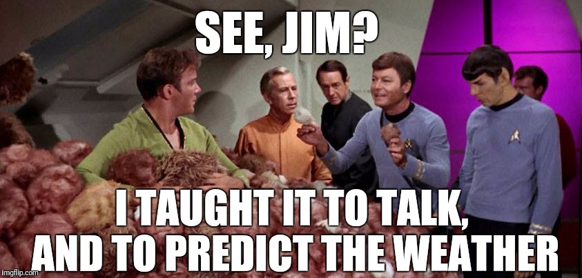 SEE, JIM? I TAUGHT IT TO TALK, AND TO PREDICT THE WEATHER | made w/ Imgflip meme maker