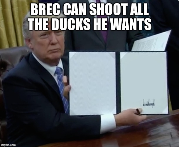 Trump Bill Signing | BREC CAN SHOOT ALL THE DUCKS HE WANTS | image tagged in trump bill signing | made w/ Imgflip meme maker