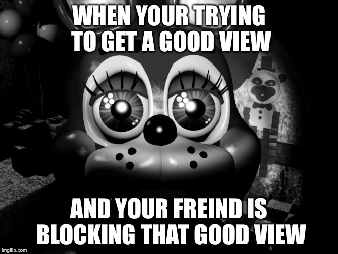 Camera bonnie | WHEN YOUR TRYING TO GET A GOOD VIEW; AND YOUR FREIND IS BLOCKING THAT GOOD VIEW | image tagged in camera bonnie | made w/ Imgflip meme maker