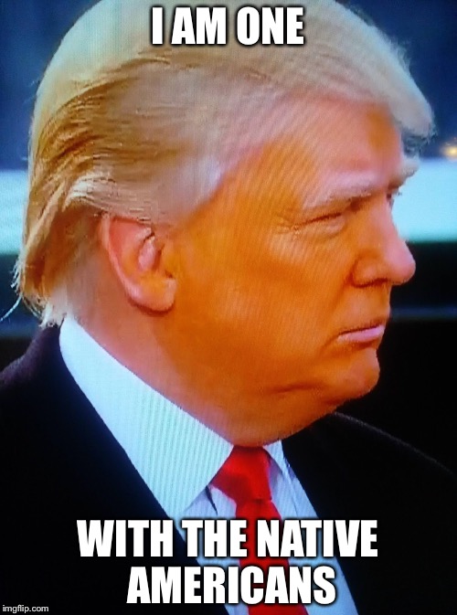 Trumps true form | I AM ONE; WITH THE NATIVE AMERICANS | image tagged in trump the native american,trump the redskin | made w/ Imgflip meme maker