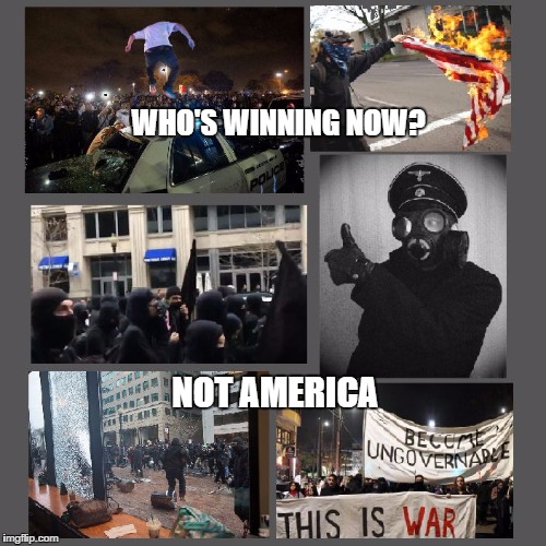 Violent protesting is fascism  | WHO'S WINNING NOW? NOT AMERICA | image tagged in protests,violence,anti-trump,fascism | made w/ Imgflip meme maker