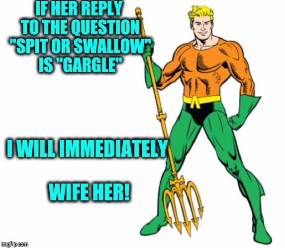 IF HER REPLY TO THE QUESTION "SPIT OR SWALLOW" IS "GARGLE" I WILL IMMEDIATELY WIFE HER! | made w/ Imgflip meme maker