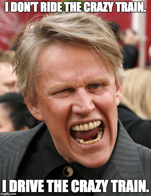 Busey birthday  | I DON'T RIDE THE CRAZY TRAIN. I DRIVE THE CRAZY TRAIN. | image tagged in busey birthday | made w/ Imgflip meme maker