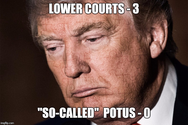 Somebody needs a hug | LOWER COURTS - 3; "SO-CALLED"  POTUS - 0 | image tagged in politics | made w/ Imgflip meme maker
