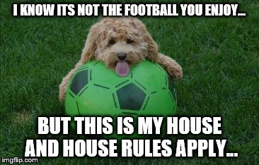 House Rules | I KNOW ITS NOT THE FOOTBALL YOU ENJOY... BUT THIS IS MY HOUSE AND HOUSE RULES APPLY... | image tagged in football | made w/ Imgflip meme maker