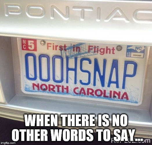 North Carolina License Play Oh Snap | WHEN THERE IS NO OTHER WORDS TO SAY... | image tagged in north carolina license play oh snap | made w/ Imgflip meme maker