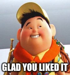 Russell | GLAD YOU LIKED IT | image tagged in russell | made w/ Imgflip meme maker