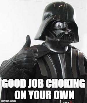 Darth vader approves | GOOD JOB CHOKING ON YOUR OWN | image tagged in darth vader approves | made w/ Imgflip meme maker