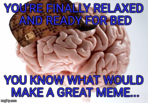 Scumbag Brain | YOU'RE FINALLY RELAXED AND READY FOR BED; YOU KNOW WHAT WOULD MAKE A GREAT MEME... | image tagged in memes,scumbag brain | made w/ Imgflip meme maker