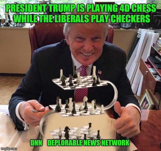 PRESIDENT TRUMP IS PLAYING 4D CHESS WHILE THE LIBERALS PLAY CHECKERS; DNN    DEPLORABLE NEWS NETWORK | image tagged in trump4d | made w/ Imgflip meme maker