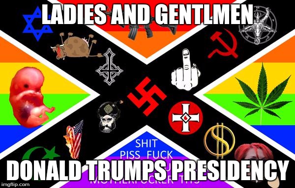 Offensive Flag | LADIES AND GENTLMEN; DONALD TRUMPS PRESIDENCY | image tagged in offensive flag | made w/ Imgflip meme maker