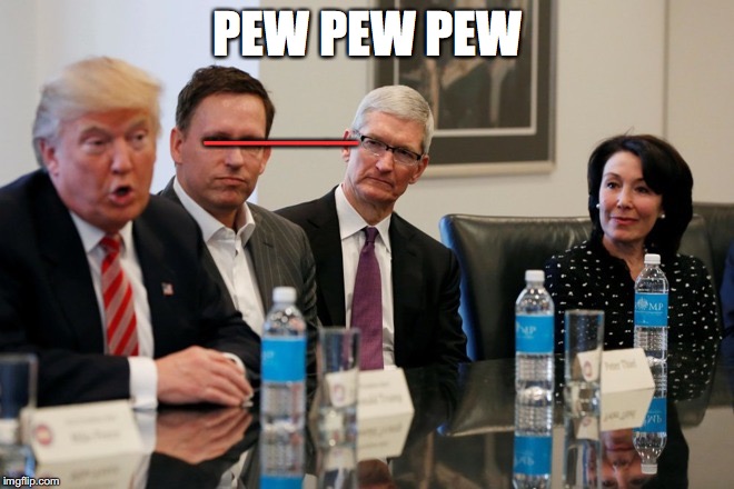 PEW PEW PEW; _____ | image tagged in trump stare | made w/ Imgflip meme maker