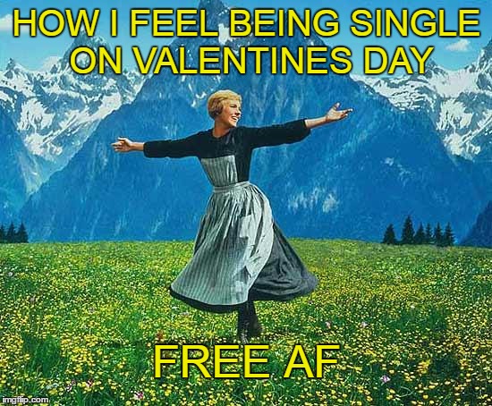 and every other day the year. | HOW I FEEL BEING SINGLE ON VALENTINES DAY; FREE AF | image tagged in the sound of music | made w/ Imgflip meme maker