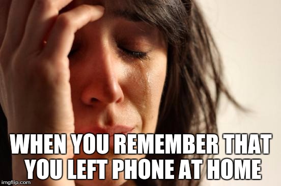 First World Problems | WHEN YOU REMEMBER THAT YOU LEFT PHONE AT HOME | image tagged in memes,first world problems | made w/ Imgflip meme maker