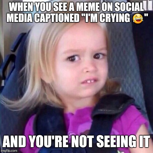 chloe | WHEN YOU SEE A MEME ON SOCIAL MEDIA CAPTIONED "I'M CRYING 😂"; AND YOU'RE NOT SEEING IT | image tagged in chloe | made w/ Imgflip meme maker