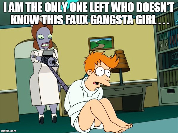 I AM THE ONLY ONE LEFT WHO DOESN'T KNOW THIS FAUX GANGSTA GIRL . . . | made w/ Imgflip meme maker