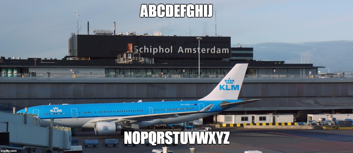 ABCDEFGHIJ; NOPQRSTUVWXYZ | image tagged in memes,klm,alphabet,philosoraptor,airplane | made w/ Imgflip meme maker