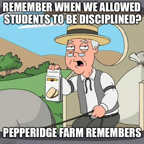 Pepperidge Farm Remembers | REMEMBER WHEN WE ALLOWED STUDENTS TO BE DISCIPLINED? PEPPERIDGE FARM REMEMBERS | image tagged in memes,pepperidge farm remembers | made w/ Imgflip meme maker