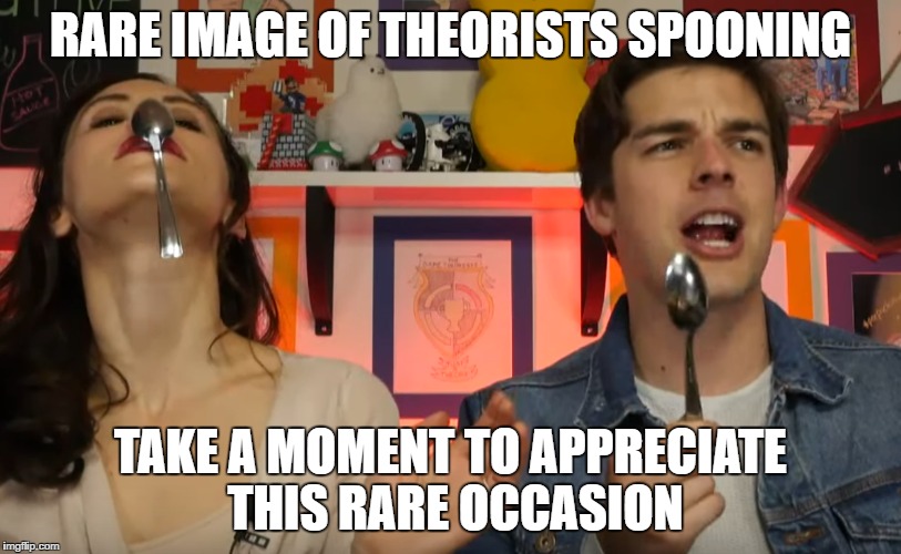 GT live memes (spoon) | RARE IMAGE OF THEORISTS SPOONING; TAKE A MOMENT TO APPRECIATE THIS RARE OCCASION | image tagged in game theory | made w/ Imgflip meme maker