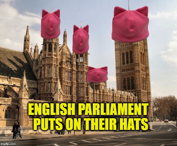 House of PussyHats | ENGLISH PARLIAMENT  PUTS ON THEIR HATS | image tagged in house of pussyhats | made w/ Imgflip meme maker