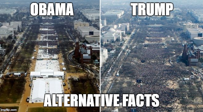 crowds | OBAMA                     TRUMP; ALTERNATIVE FACTS | image tagged in crowds,alternative facts | made w/ Imgflip meme maker