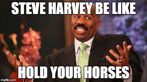 STEVE HARVEY BE LIKE; HOLD YOUR HORSES | image tagged in memes,steve harvey | made w/ Imgflip meme maker