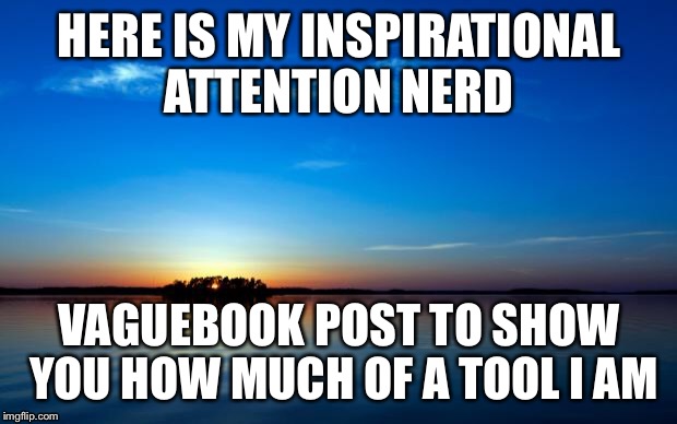 Inspirational Quote | HERE IS MY INSPIRATIONAL ATTENTION NERD; VAGUEBOOK POST TO SHOW YOU HOW MUCH OF A TOOL I AM | image tagged in inspirational quote | made w/ Imgflip meme maker
