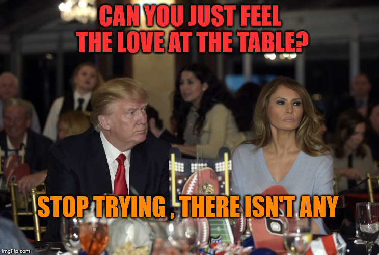 Deep Frozen Florida Encounter | CAN YOU JUST FEEL THE LOVE AT THE TABLE? STOP TRYING , THERE ISN'T ANY | image tagged in melania trump,melania,trump and melania,trump | made w/ Imgflip meme maker