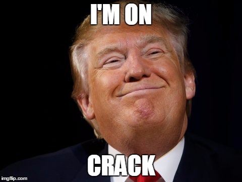 I'M ON; CRACK | image tagged in donald trump | made w/ Imgflip meme maker
