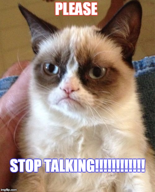 Grumpy Cat Meme | PLEASE; STOP TALKING!!!!!!!!!!!! | image tagged in memes,grumpy cat | made w/ Imgflip meme maker