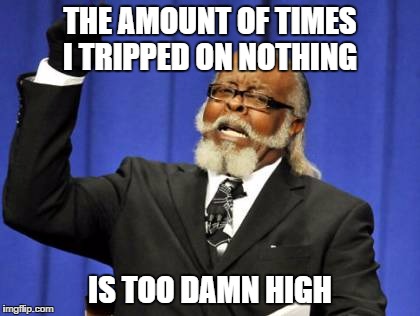 Too Damn High | THE AMOUNT OF TIMES I TRIPPED ON NOTHING; IS TOO DAMN HIGH | image tagged in memes,too damn high | made w/ Imgflip meme maker