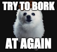 Try to bork at me again | TRY TO BORK; AT AGAIN | image tagged in gabe the dog,scumbag | made w/ Imgflip meme maker