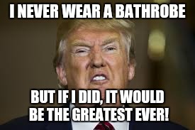 I NEVER WEAR A BATHROBE; BUT IF I DID, IT WOULD BE THE GREATEST EVER! | image tagged in donald trump | made w/ Imgflip meme maker