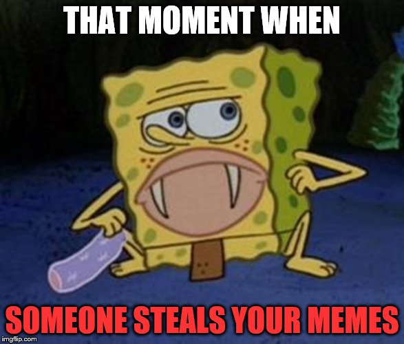 THAT MOMENT WHEN; SOMEONE STEALS YOUR MEMES | image tagged in primitive sponge | made w/ Imgflip meme maker