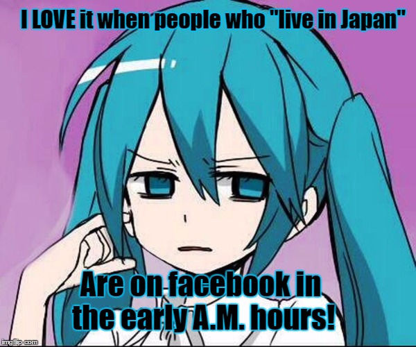 People don't really "live in Japan" | I LOVE it when people who "live in Japan"; Are on facebook in the early A.M. hours! | image tagged in miku,vocaloid,anime,japan | made w/ Imgflip meme maker