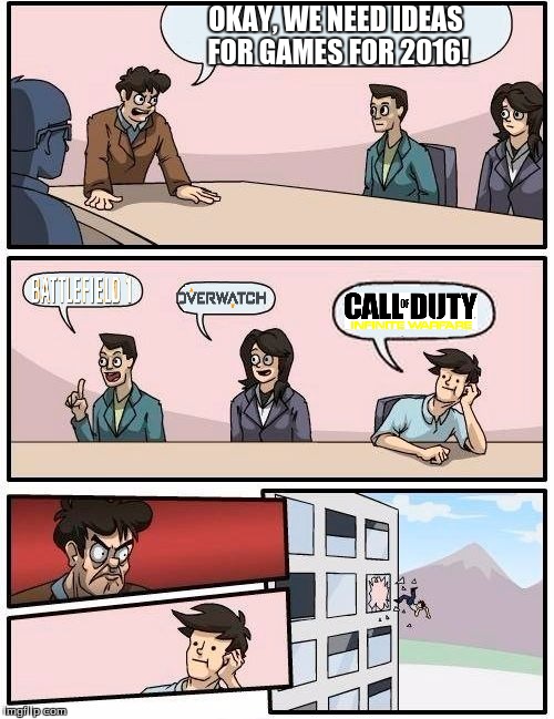 Boardroom Meeting Suggestion | OKAY, WE NEED IDEAS FOR GAMES FOR 2016! | image tagged in memes,boardroom meeting suggestion | made w/ Imgflip meme maker