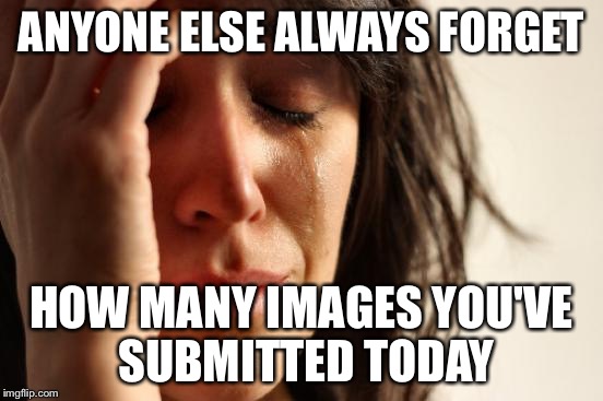 First World Problems | ANYONE ELSE ALWAYS FORGET; HOW MANY IMAGES YOU'VE SUBMITTED TODAY | image tagged in memes,first world problems | made w/ Imgflip meme maker