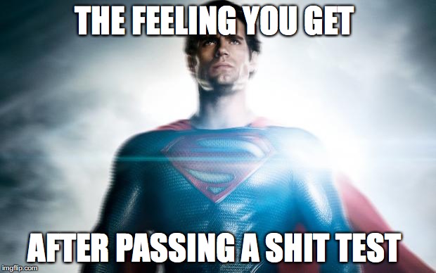 superman | THE FEELING YOU GET; AFTER PASSING A SHIT TEST | image tagged in superman | made w/ Imgflip meme maker