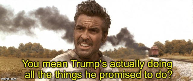 Cloony WTF? | You mean Trump's actually doing all the things he promised to do? | image tagged in cloony wtf | made w/ Imgflip meme maker