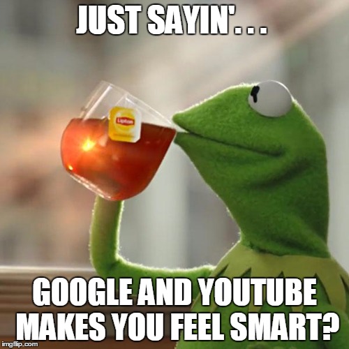 But That's None Of My Business Meme | JUST SAYIN'. . . GOOGLE AND YOUTUBE MAKES YOU FEEL SMART? | image tagged in memes,but thats none of my business,kermit the frog | made w/ Imgflip meme maker