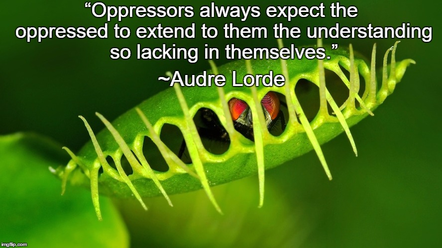 Venus Fly Trap | “Oppressors always expect the oppressed to extend to them the understanding so lacking in themselves.”; ~Audre Lorde | image tagged in audre lorde,oppress,understanding,hypocrisy | made w/ Imgflip meme maker