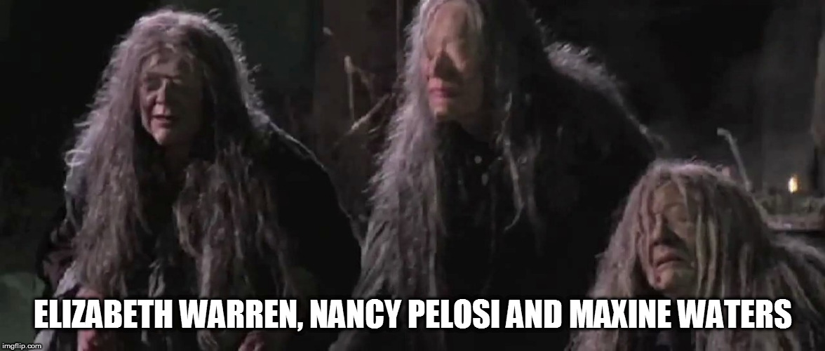 Three Democratic witches | ELIZABETH WARREN, NANCY PELOSI AND MAXINE WATERS | image tagged in elizabeth warren,nancy pelosi,maxine waters | made w/ Imgflip meme maker