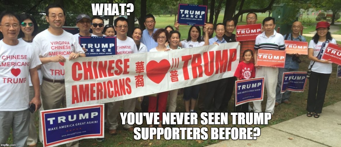 What you won't see on the news. | WHAT? YOU'VE NEVER SEEN TRUMP SUPPORTERS BEFORE? | image tagged in chinese americans for trump,lying media,liberal dishonesty,minorities for trump | made w/ Imgflip meme maker