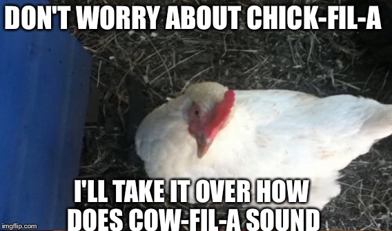 DON'T WORRY ABOUT CHICK-FIL-A I'LL TAKE IT OVER HOW DOES COW-FIL-A SOUND | made w/ Imgflip meme maker