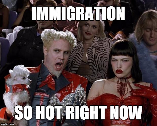 Immigrants are great when they come with a set of useful skills and a productive culture. Otherwise, not so much. | IMMIGRATION; SO HOT RIGHT NOW | image tagged in memes,mugatu so hot right now | made w/ Imgflip meme maker