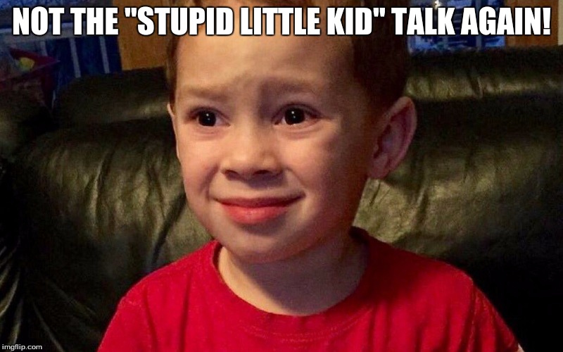 NNNNNOOOO!!!! | NOT THE "STUPID LITTLE KID" TALK AGAIN! | image tagged in nnnnnoooo | made w/ Imgflip meme maker