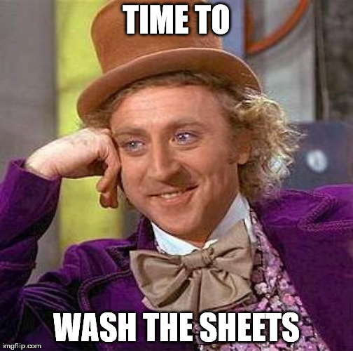 Creepy Condescending Wonka Meme | TIME TO WASH THE SHEETS | image tagged in memes,creepy condescending wonka | made w/ Imgflip meme maker