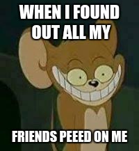 crazy mouse | WHEN I FOUND OUT ALL MY; FRIENDS PEEED ON ME | image tagged in crazy mouse | made w/ Imgflip meme maker